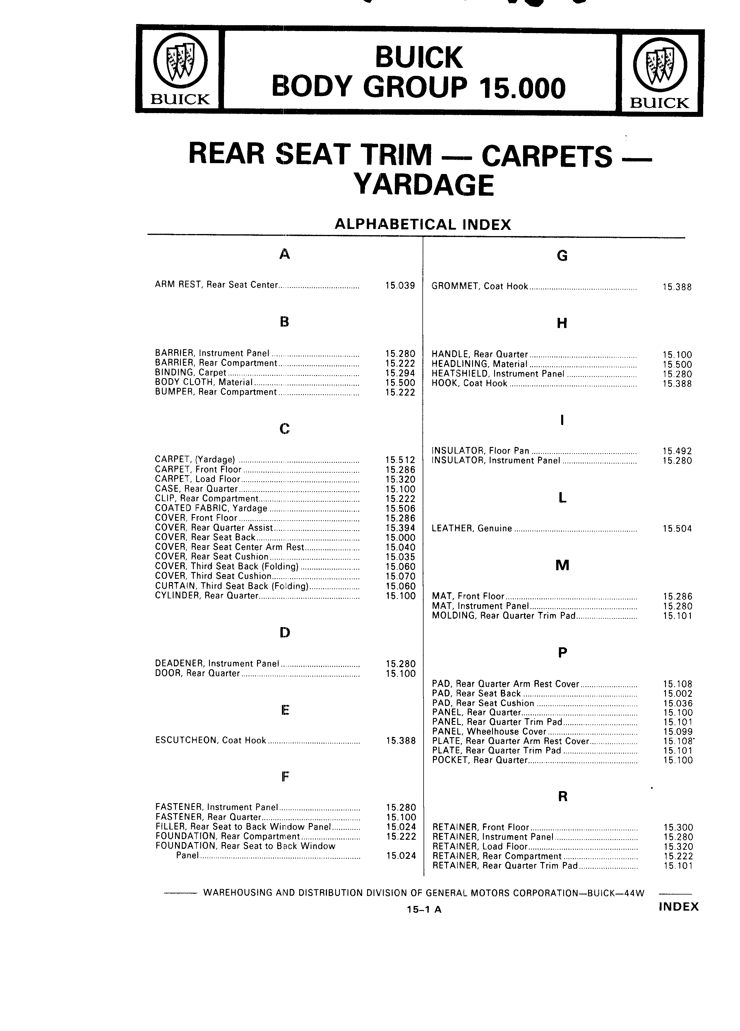 Parts and Illustration Catalog 44W January 1982