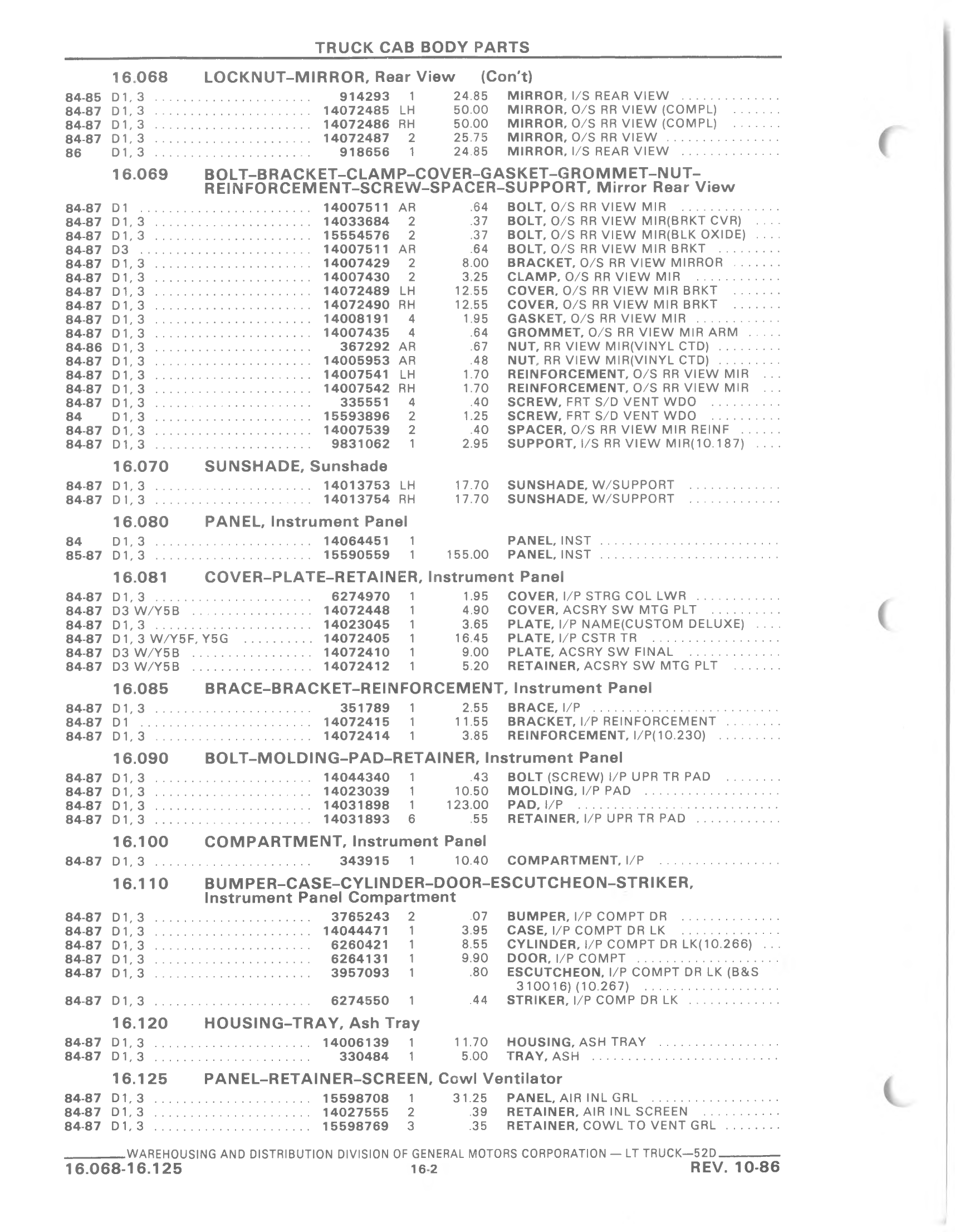 Parts and Accessories Catalog 52D October 1986